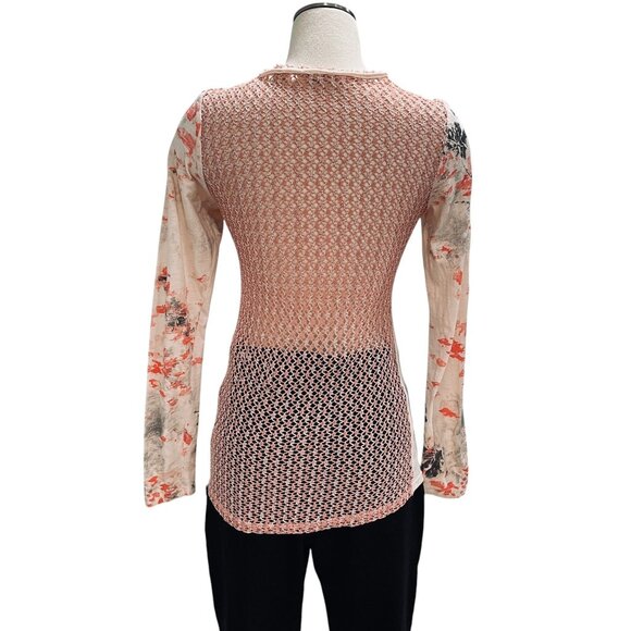Miss Me Embellished Long Sleeve Mesh Back Floral Boho Top Medium Artsy Chic - Picture 8 of 8